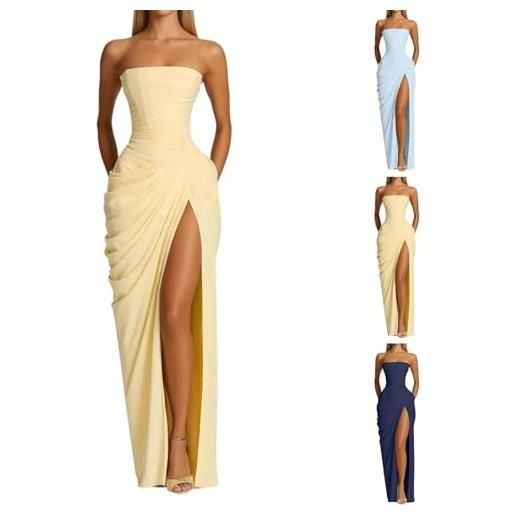 Generico vestito lungo donna a spalline con spacco vestito donna estivo vestiti senza spalline maxi abito elegante cerimonia abiti lunghi tubino con spacco per cerimonie e matrimoni