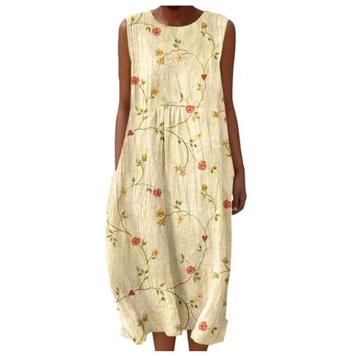 Generico abito lungo donna estivo spiaggia bohemien casual vacanza senza maniche leggero fluido stampa grafica tunica effetto lino comodo quotidiano abbigliamento chic