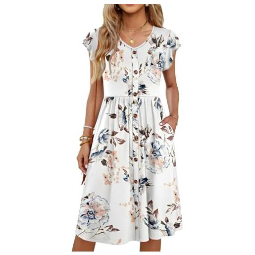 XIVISTO vestito donna estivo elegante casual manica corta abito midi scollo a v stampa floreale vacanza abito con tasche