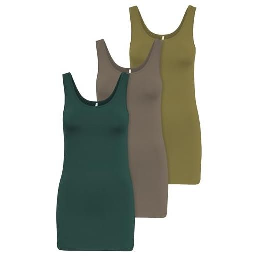 ONLY confezione da 3 canottiere da donna, colore bianco, nero, grigio, blu, crema, maglietta lunga estiva 15201465, s