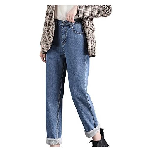 SkotO pantaloni termici da donna con elastico caldo - pantaloni in pile interno foderato in pile, in denim, jeans a tubo, in peluche a matita, spessi, caldi, sportivi, pantaloni da jogging y2k