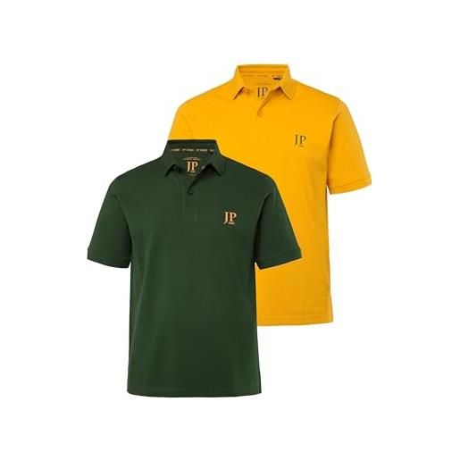 JP 1880 polo da uomo, taglie forti, l-8xl, basic, confezione da 2, piqué, cotone pettinato 704317, verde scuro, 8xl