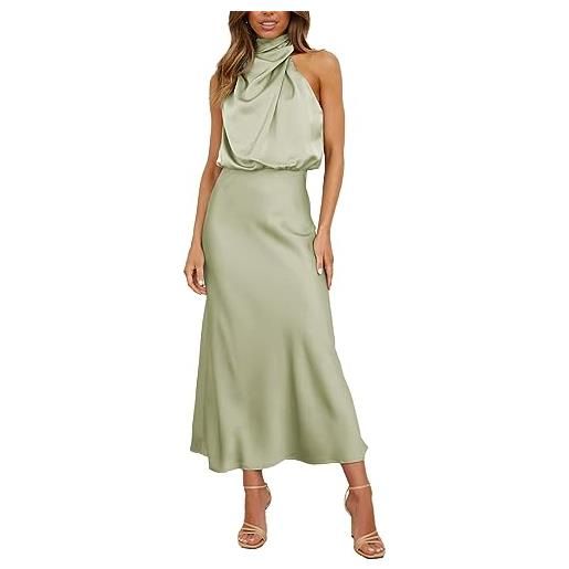 BDSCZW abito da donna elegante in raso, senza maniche, a vita alta, per matrimonio, formale, per cocktail, per feste, verde chiaro, s
