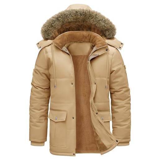Lonya giubbotto invernale uomo idrorepellente parka foderato in pile antivento e caldo cappott giacca con cappuccio casual giacche winter jacket khaki, xxl