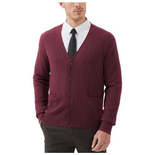 Kallspin maglione da uomo in misto lana con maglia a cavi e scollo a v(borgogna, xl tall)