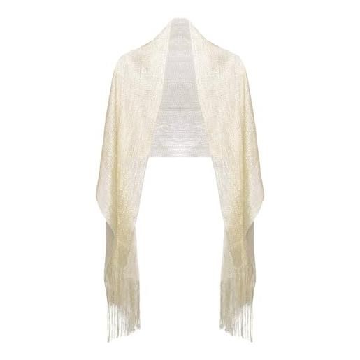 Basic Sense scialle da donna in rete metallica, sciarpa da sera scintillante, elegante, per matrimoni e abiti formali, oro champagne, etichettalia unica