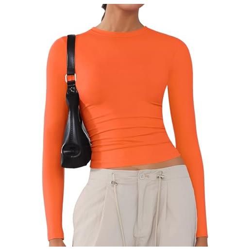 ARCFEETORY camicie morbide da donna a maniche lunghe girocollo magliette di base elastiche per uscire crop top y2k slim fit magliette