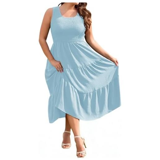 heekpek abito donna estivo taglie forti vestito lungo estivo donna elegante scollo a u vestiti curvy con tasche, azzurro, xxl