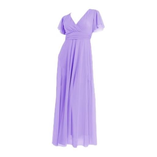VALORIALUXE abito lungo elegante donna con maniche volant e scollo a v - vestito da cerimonia made in italy (it, testo, s, regular, regular, lilla)