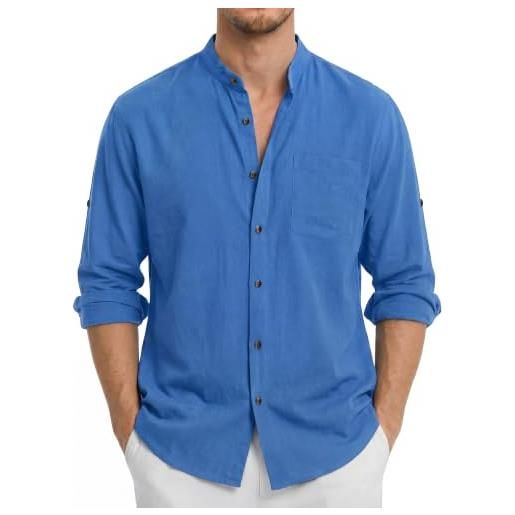 Enlision camicia lino uomo manica lunga estiva camicia da uomo collo coreana con bottoni maglia da spiaggia casual henley shirts s-4xl