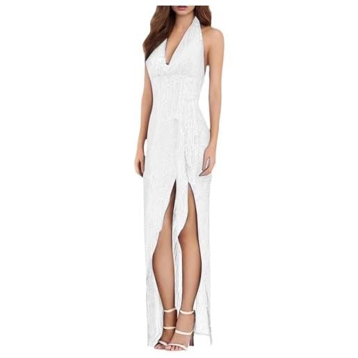 RUMAOZIA abito da sera da donna con spalle scoperte, lungo, con glitter, elegante, per matrimonio, sexy, linea a, con fessura, alla moda, per il tempo libero, per feste di carnevale