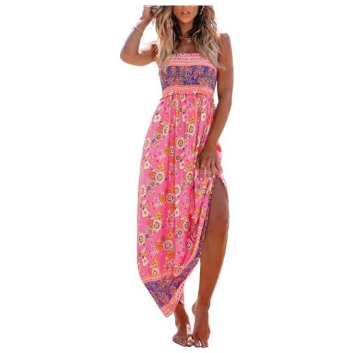 CUPSHE - abito estivo da donna, con motivo floreale, senza maniche, abito maxi, con volant, lungo, con spalline, per il tempo libero, l
