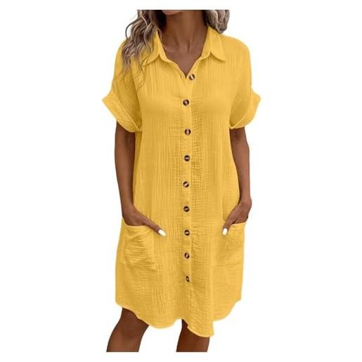 Generico abito estivo donna in lino con bottoni abito da spiaggia casual scollo a v manica corta abito linea a con camicetta s-4xl
