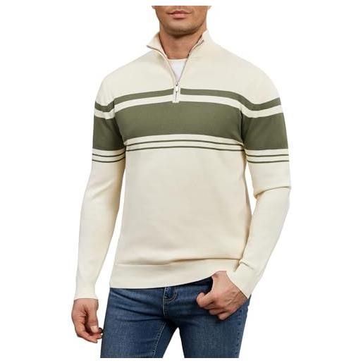 Genfien maglione uomo a maglia con zip 1/4 collo alto a manica lunga maglione invernale caldo pullover righe dolcevita classico slim fit