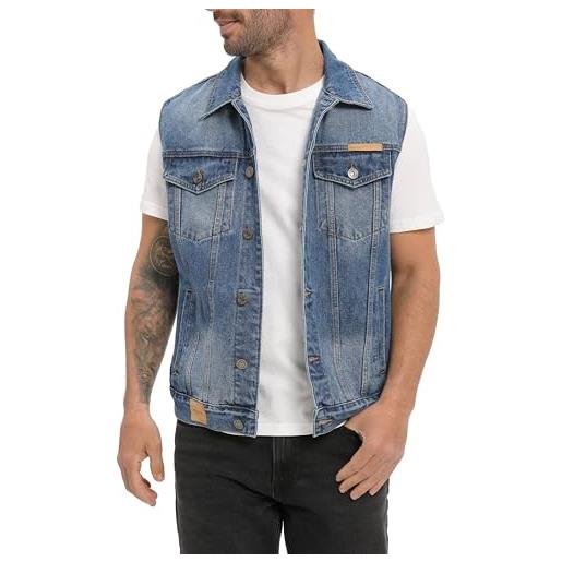CoXuantion gilet jeans per uomo multi tasca denim gilets vintage cotone gilet da moto senza maniche jeans capispalla casual cowboy giacca s, blu
