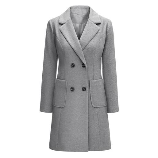 Yuson Girl cappotto donna lungo elegante cappotti lana autunno e invernale cappottino in lana caldo giacca cardigan doppiopetto trench coat media lunghezza jacket parka con tasche(grigio, xxl)