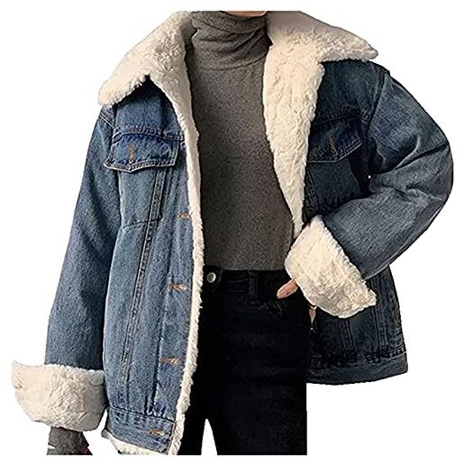 CRMY giacca di jeans invernale da donna giacca di jeans foderata giacca di jeans con pelliccia giacca invernale calda con cappuccio giacca in pile