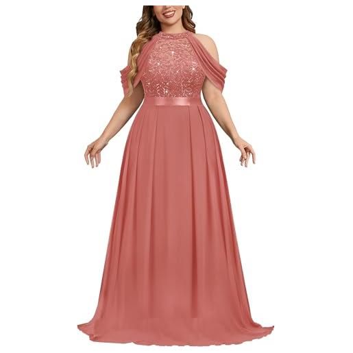 MISSMAY - abito da sera da donna, per taglie forti, elegante, con scollo a halter, in pizzo con paillettes e chiffon, ideale per ospiti a matrimoni, 3xl (plus)