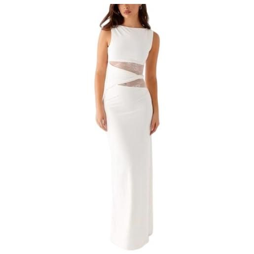 AOWVUTS abito lungo donna maxi vestito sexy senza maniche aderente abito elegante in pizzo floreale patchwork abiti da festa bodycon con scollo rotondo per discoteca cocktail nozze club cerimonia