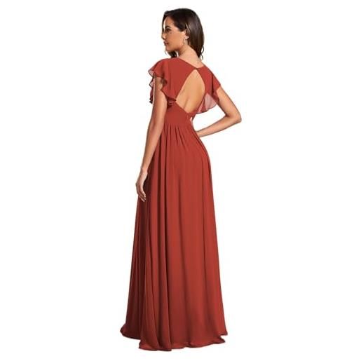 Ever-Pretty abito donna sera con schiena scoperta maniche arricciati chiffon scollo a v pieghe abiti da damigella d'onore elegante es01819-p
