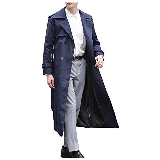 Pantete trench da uomo doppiopetto oversize casual giacca a vento con risvolto giacca lunga soprabito, blu, large