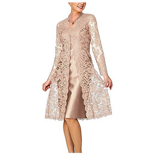 Leader of the Beauty abito da madre della sposa 2 pezzi per donna - lunghezza al ginocchio - abito formale con giacca in pizzo, champagne, 46