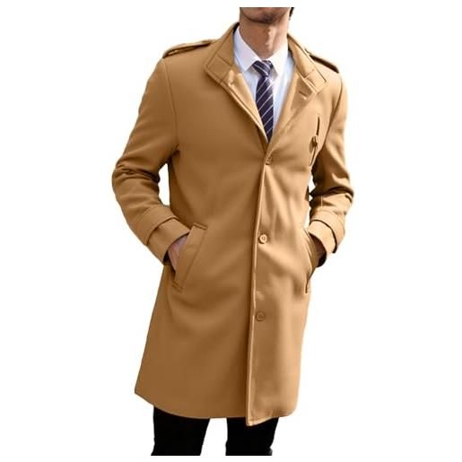 Vhersily trench coat uomo lungo casual cappotto slim fit business parka outwear giacca jacket classico soprabito a maniche lunghe doppiopetto elegante, tinta unita, invernali antivento, streetwear