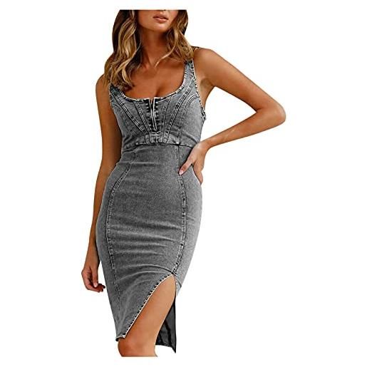 SDGR vestito in jeans da donna sexy con fessura senza maniche estate con scollo a u e scollo a u in denim midi abito a tracolla regolabile casual chic abito da sera per feste