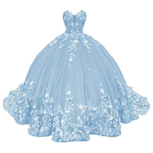Fuomomo abito da bar mitzvah dolce a cuore abito da ballo da donna con scollo a v abito da ballo in tulle soffice senza spalline da donna