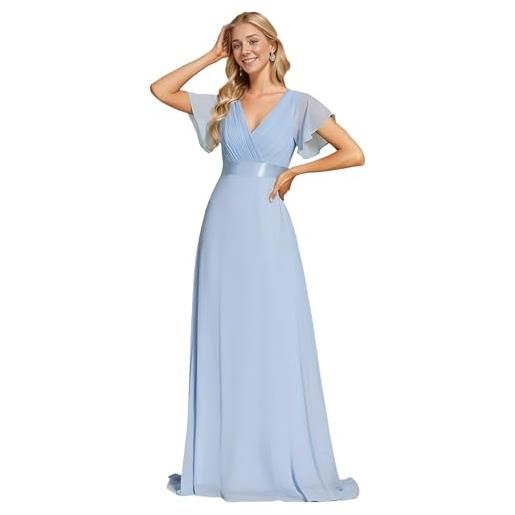Ever-Pretty vestiti da cerimonia da donna alta elasticità scollo a v linea ad a con spacco stile impero ghiaccio blu 40