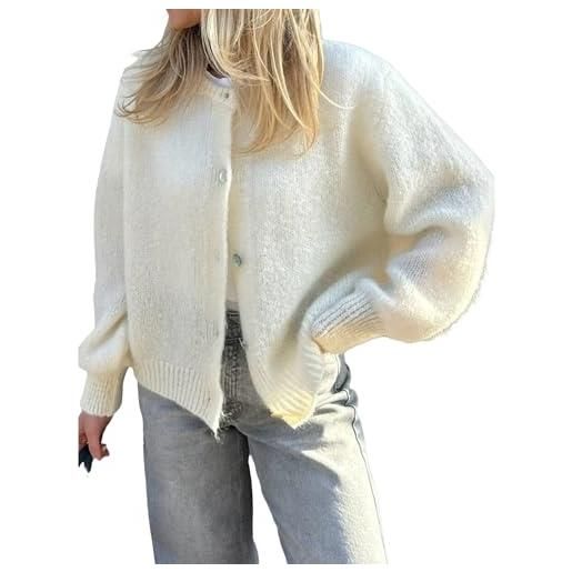 XIXIMAON gilet girocollo donna cardigan in maglia corta a maniche lunghe maglione giacca casual abbigliamento esternale inverno caldo