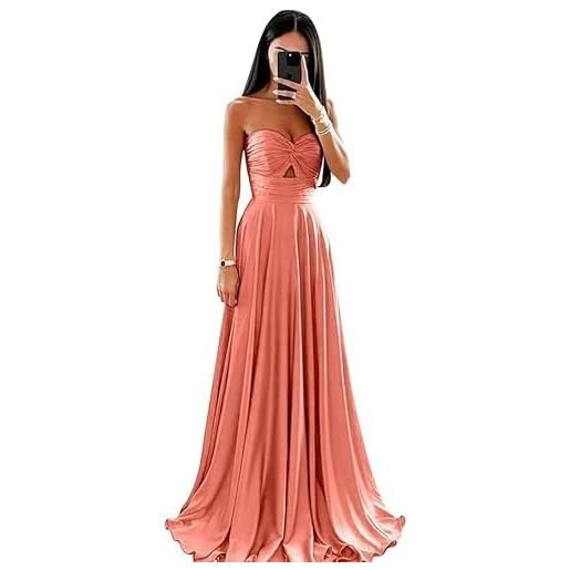 Generic abito da sera lungo da donna, in raso, senza spalline, da damigella d'onore, a trapezio, con volant. , corallo, s