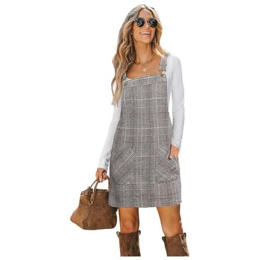 CUPSHE abito da donna autunnale in velluto a coste casual invernale con spalline larghe, colletto quadrato e tasca sul petto, grigio/piastrelle, m