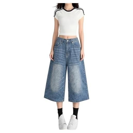 Gyaimxfu baggy jean shorts donna y2k jeans vintage bermuda pantaloni 3/4 donna hip hop shorts jeans elegante gamba larga pantalone casual pantaloncini larghi denim taglie forti streetwear