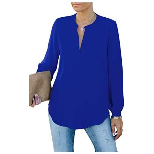 Homlan camicia da donna elegante con scollo a v, a maniche lunghe, da lavoro, casual, a maniche lunghe, tinta unita