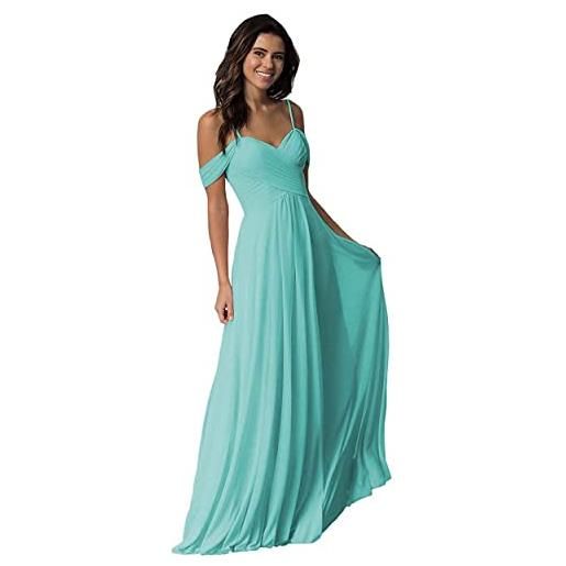 WTWVIAN donna a-line off la spalla pavimento-lunghezza chiffon con increspature damigella d'onore abito da s