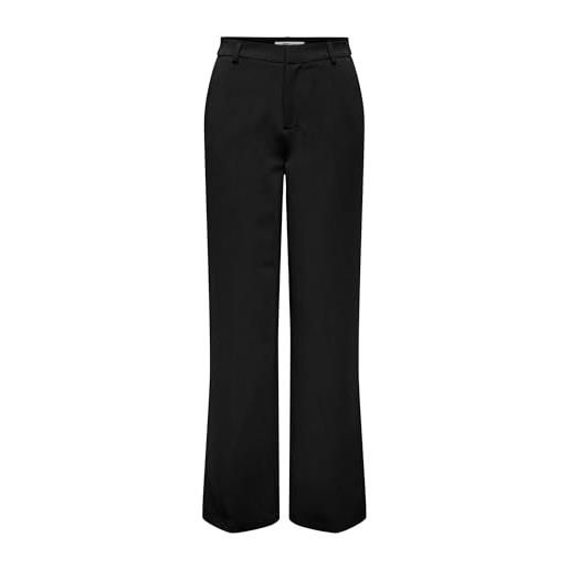 ONLY onlhattie-lana hw w mel pant tlr pantaloni a gamba larga con vestibilità dritta e vita alta, nero, 34w x 32l