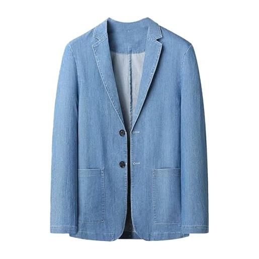 Generic moda casual business uomo blazer denim giacca slim fit partito viaggio cowboy suit blazer, azzurro, 4xl