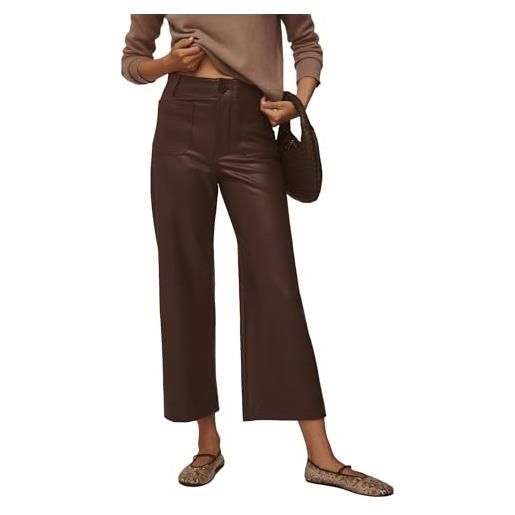YEXPINE pantaloni da donna in finta pelle, a vita alta, gamba dritta, pantaloni in pu con tasche, marrone, l