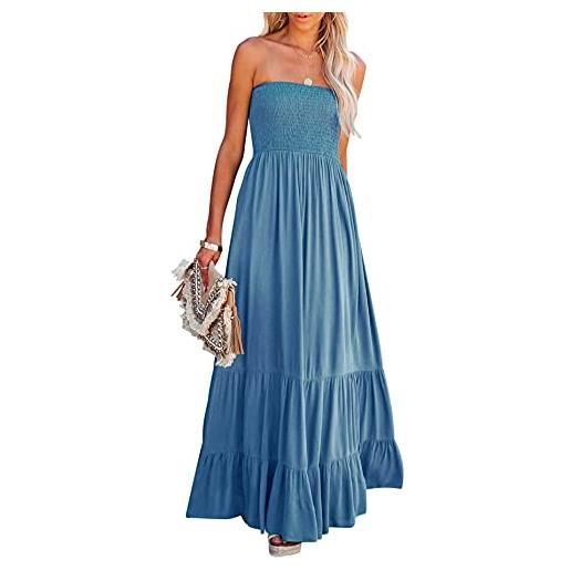 R.Vivimos estate donna senza spalline bandeau shirred boho maxi vestito abito lungo da spiaggia
