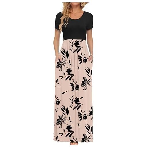 AUSELILY abiti da donna a manica corta estivi, lunghi, casual, maxi con tasche, l