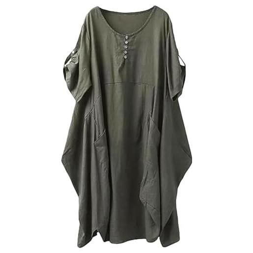 FTCayanz vestito donna manica corta abito tunica midi taglie forti abiti lino camicetta