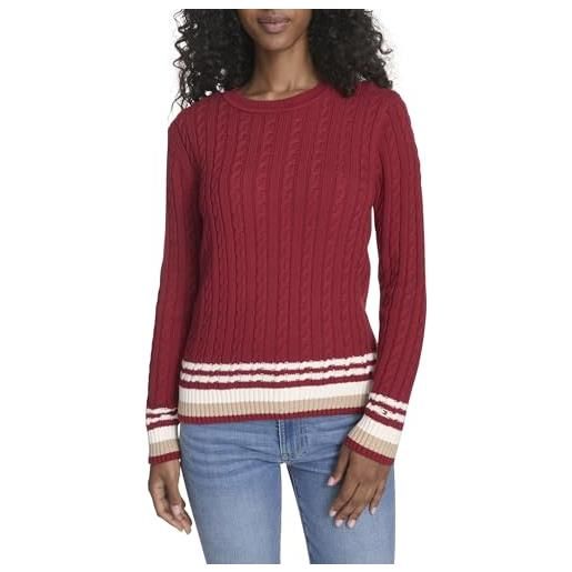 Tommy Hilfiger maglione da donna in cotone girocollo a trecce, cremisi multi, xl