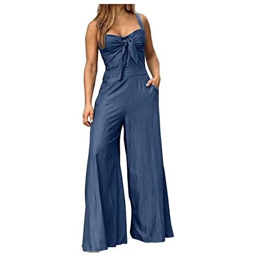 LZPCarra salopette da donna in jeans, pantaloni lunghi, pantaloni da lavoro, elasticizzati, senza maniche, con tasche, tuta estiva, elegante in denim, pantaloni sexy, tuta casual. 