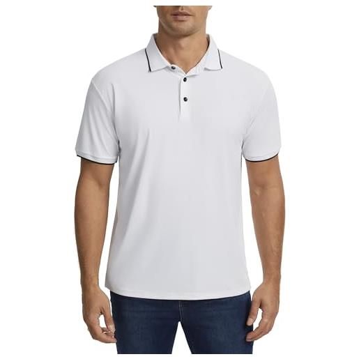 AMZSPORT polo uomo manica corta asciugatura rapida traspirante sportiva golf tennis t-shirt per l'ufficio outdoor casual, weiß l