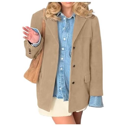 IDEALSANXUN - giubbotto da donna in finto camoscio, autunno/inverno, moda casual, oversize, in finto cuoio, cachi, xx-large