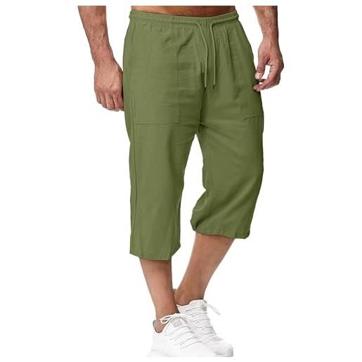LVCBL pantaloni uomo estivi 3/4 in lino cotone con tasche laterali militare 3xl