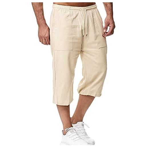 LVCBL bermuda uomo 3/4 in lino cotone con vestibilità larga e tasche khaki xl