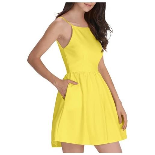FANCYINN donne vestito spaghetti strap sexy con fascia a strappo abito a trapezio mini abito casual giallo m