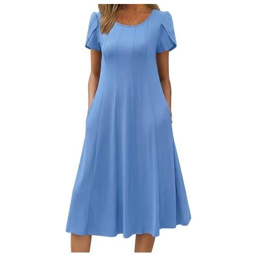 Zeagoo vestito donna casual estivo con manica corta a‑line con tasche laterali elegante e leggero per primavera azzurro xl